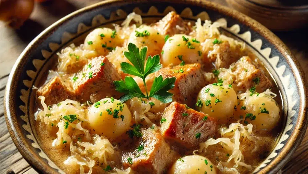 Gulasz wieprzowy z kiszoną kapustą i gnocchi