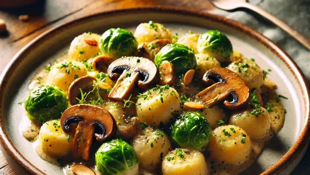 Gnocchi z grzybami i brukselką