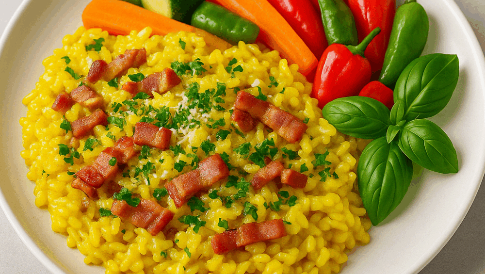 Risotto z szafranem, boczkiem i warzywami