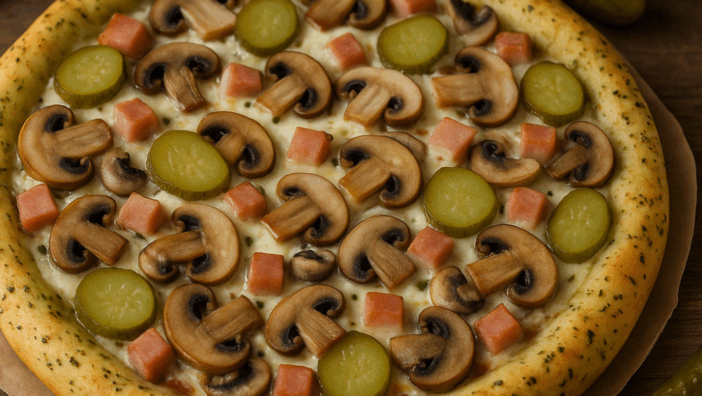Pizza ziołowa z mielonką i ogórkami