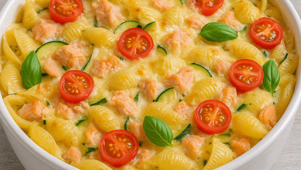 Zapiekanka makaronowa z rybą i cukinią