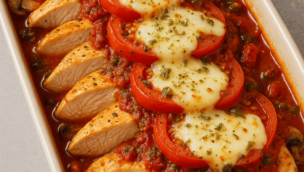 Pierś z indyka zapiekana z pomidorami i mozzarellą