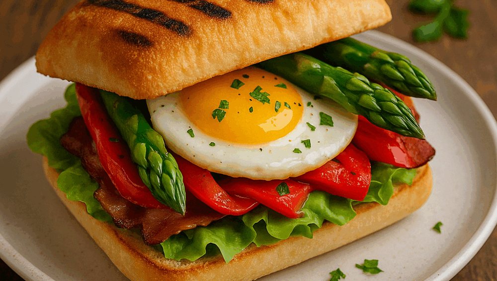 Panini ze szparagami, jajkiem i boczkiem