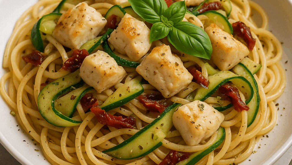 Spaghetti z dorszem i cukinią