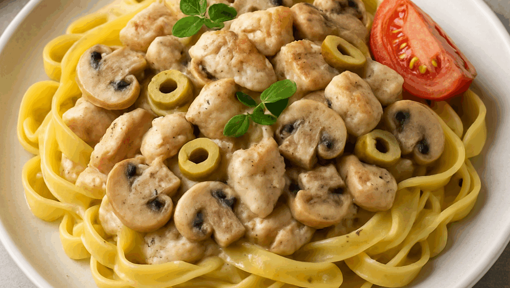 Tagliatelle z kurczakiem i oliwkami