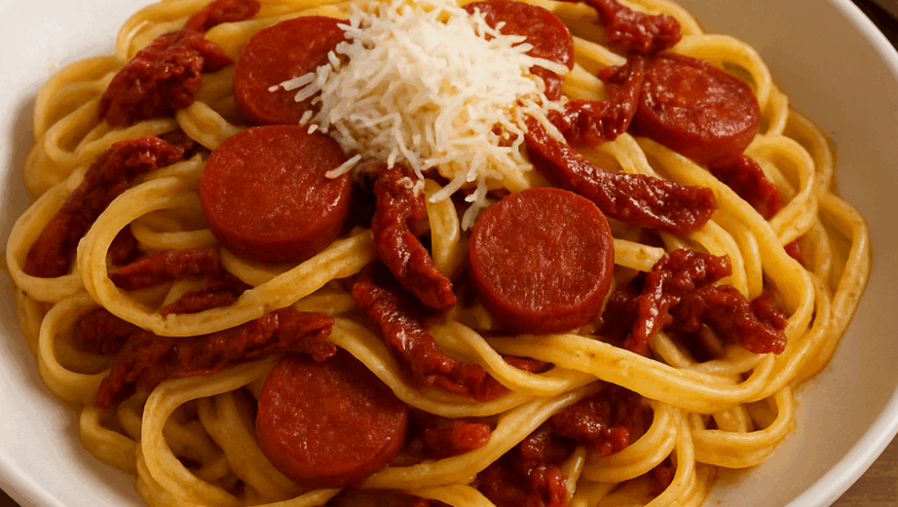 Fettuccine z suszonymi pomidorami i chorizo