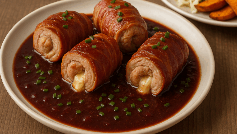 Roladki wieprzowe z serem i szynką prosciutto w sosie śliwkowym