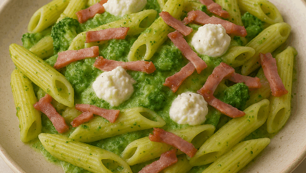 Penne z brokułami i szynką