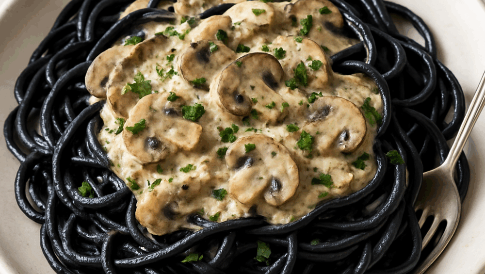 Makaron z grzybami, winem i mascarpone
