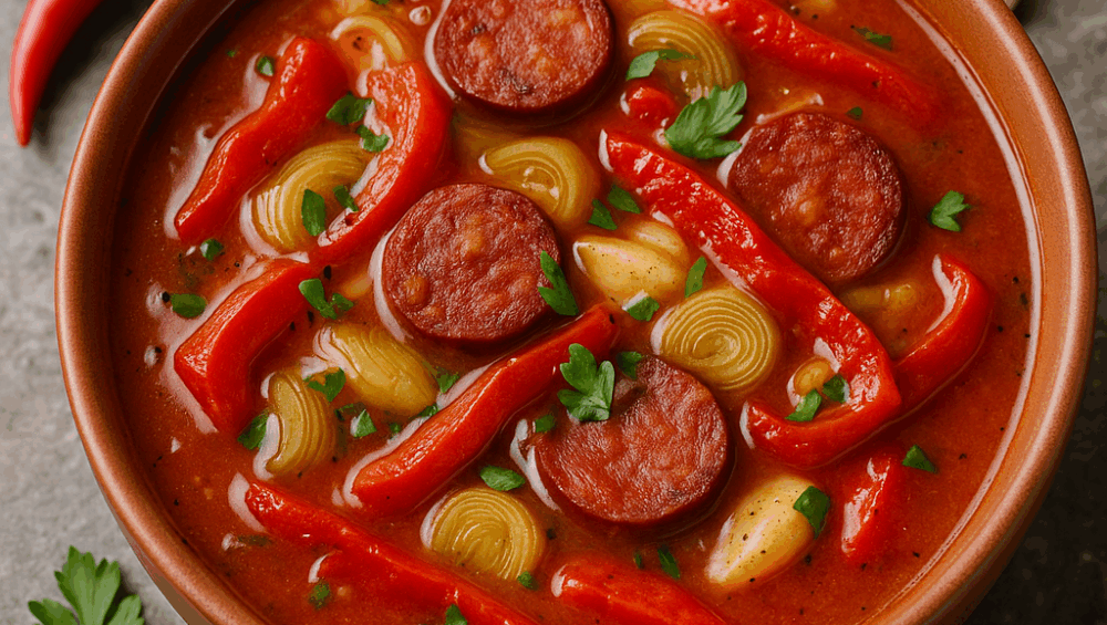 Zupa z chorizo i pieczonej papryki