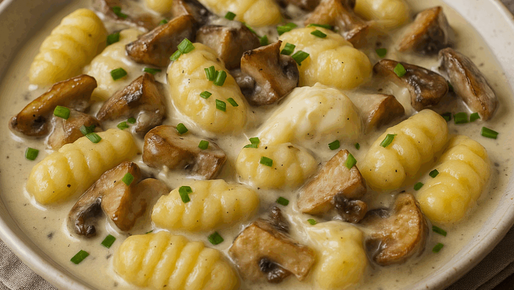 gnocchi z grzybami i mozzarellą