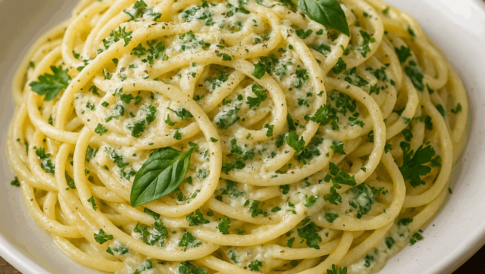 Serowe spaghetti w ziołach